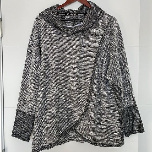 Calvin Klein Gray Knit Turtleneck Crossover Sweater Size XL - Picture 1 of 7